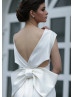 V Neck Ivory Satin Wedding Dress With Big Bow